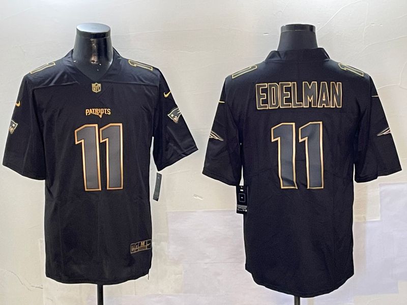 Men New England Patriots 11 Edelman Black Gold 2024 Nike Limited NFL Jersey style 0108
